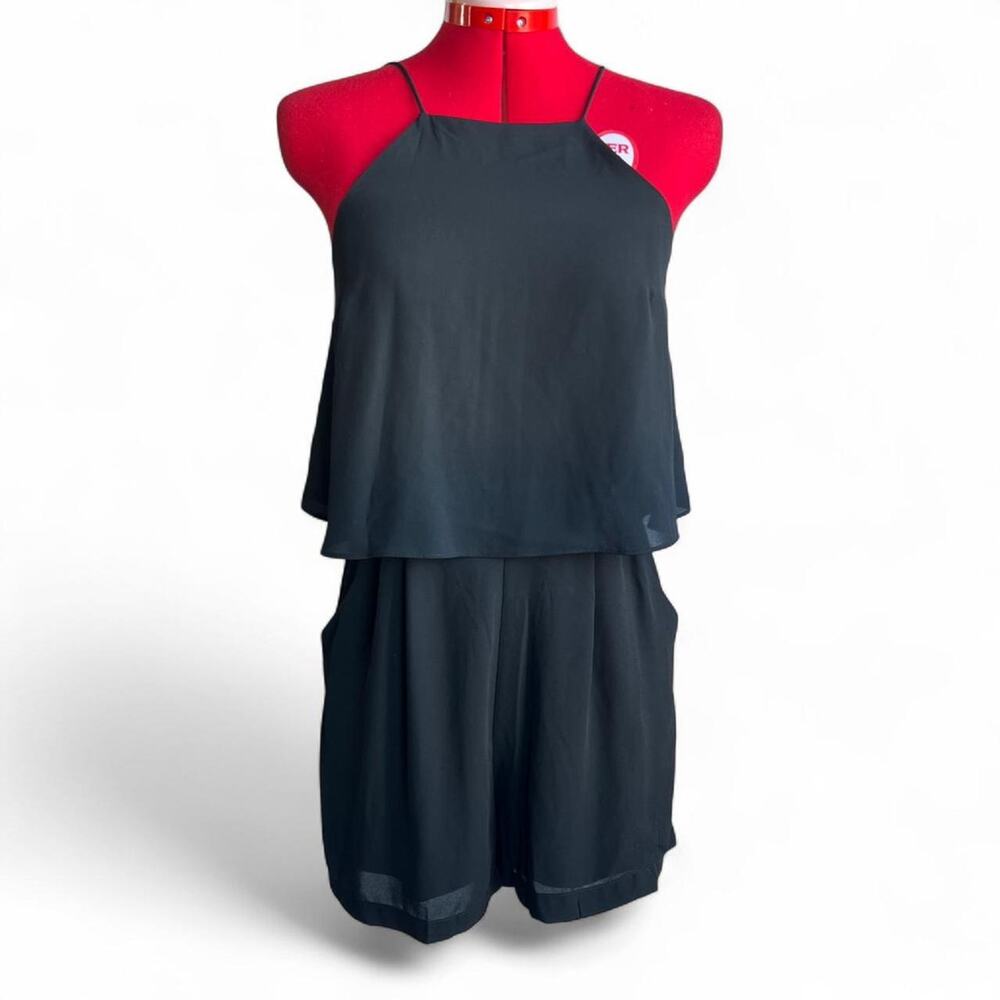 Black High Neck Sheer Overlay Romper With Pockets & Back Zipper‎ Size Small